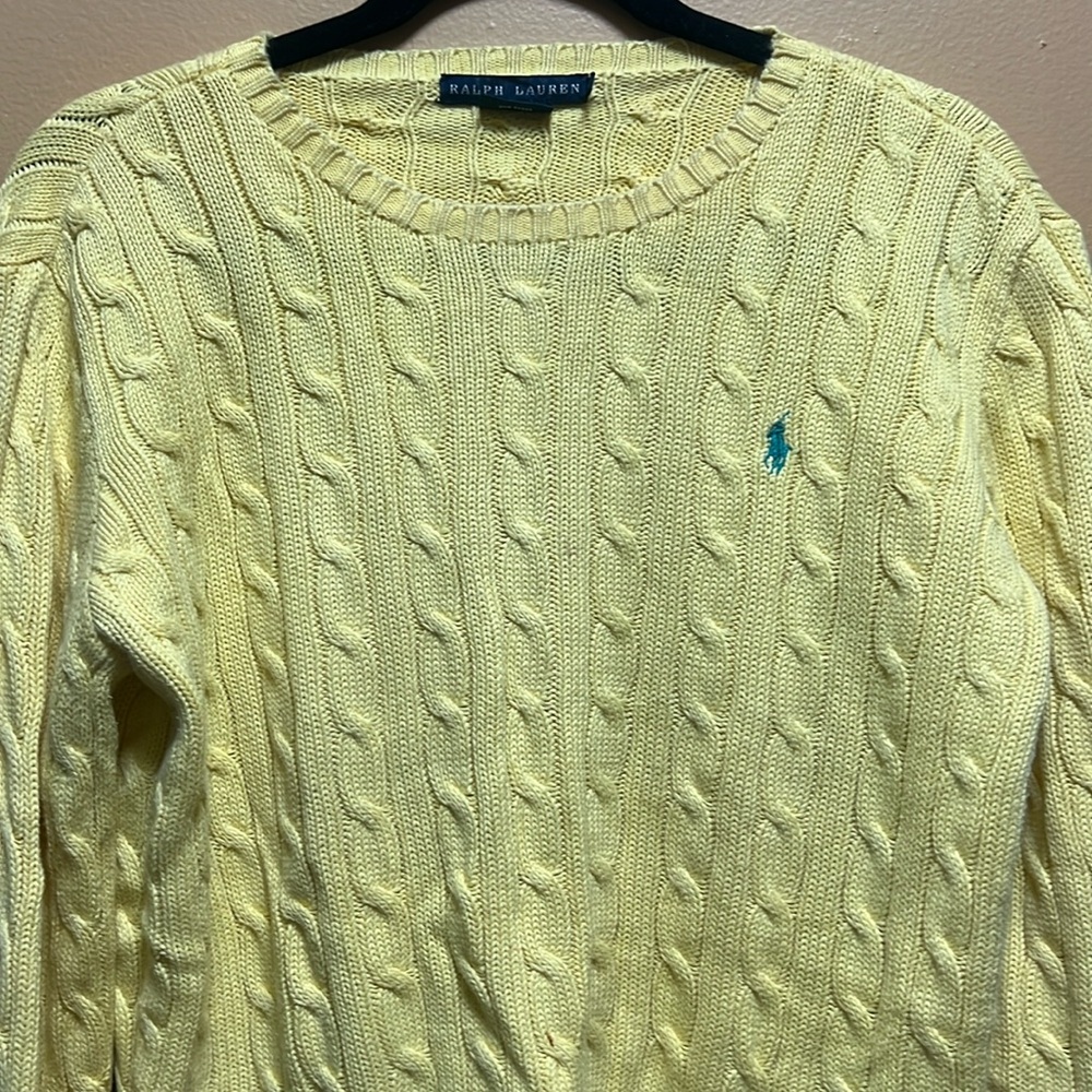 Ladies, Ralph Lauren, yellow cable sweater, size large